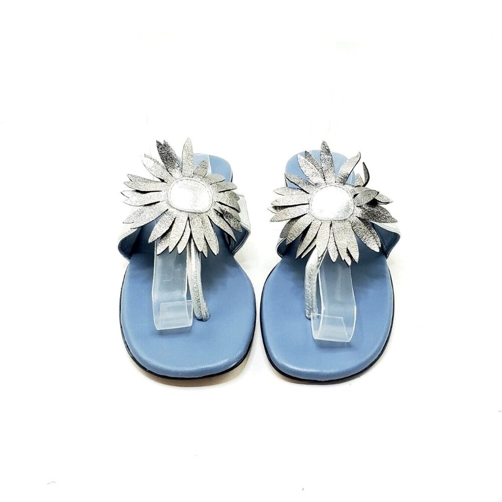 Robert Zur Sunflower Thong Sandals Open Toe Silver Blue Leather Women US 7.5